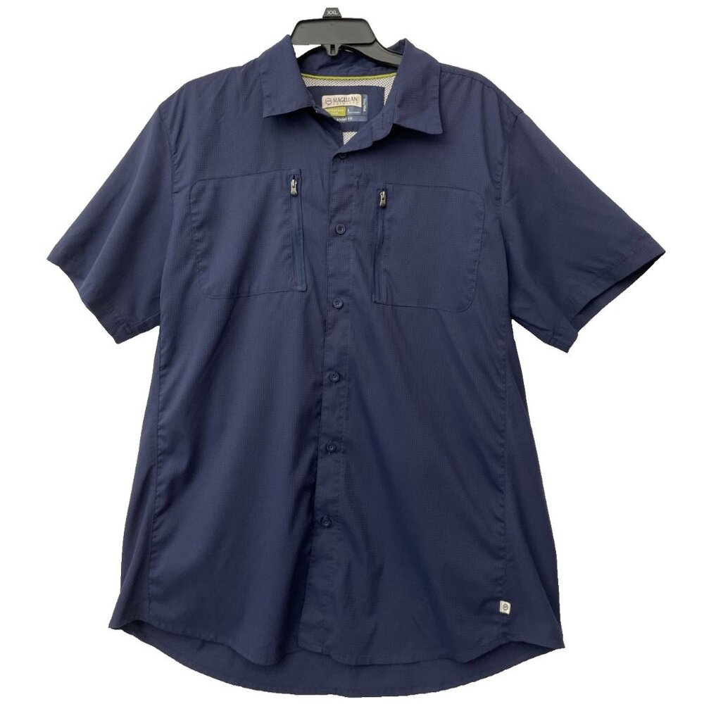 Magellan Adventure Gear Shirt Men’s Size Large Navy Blue Loose Fit Short Sleeve